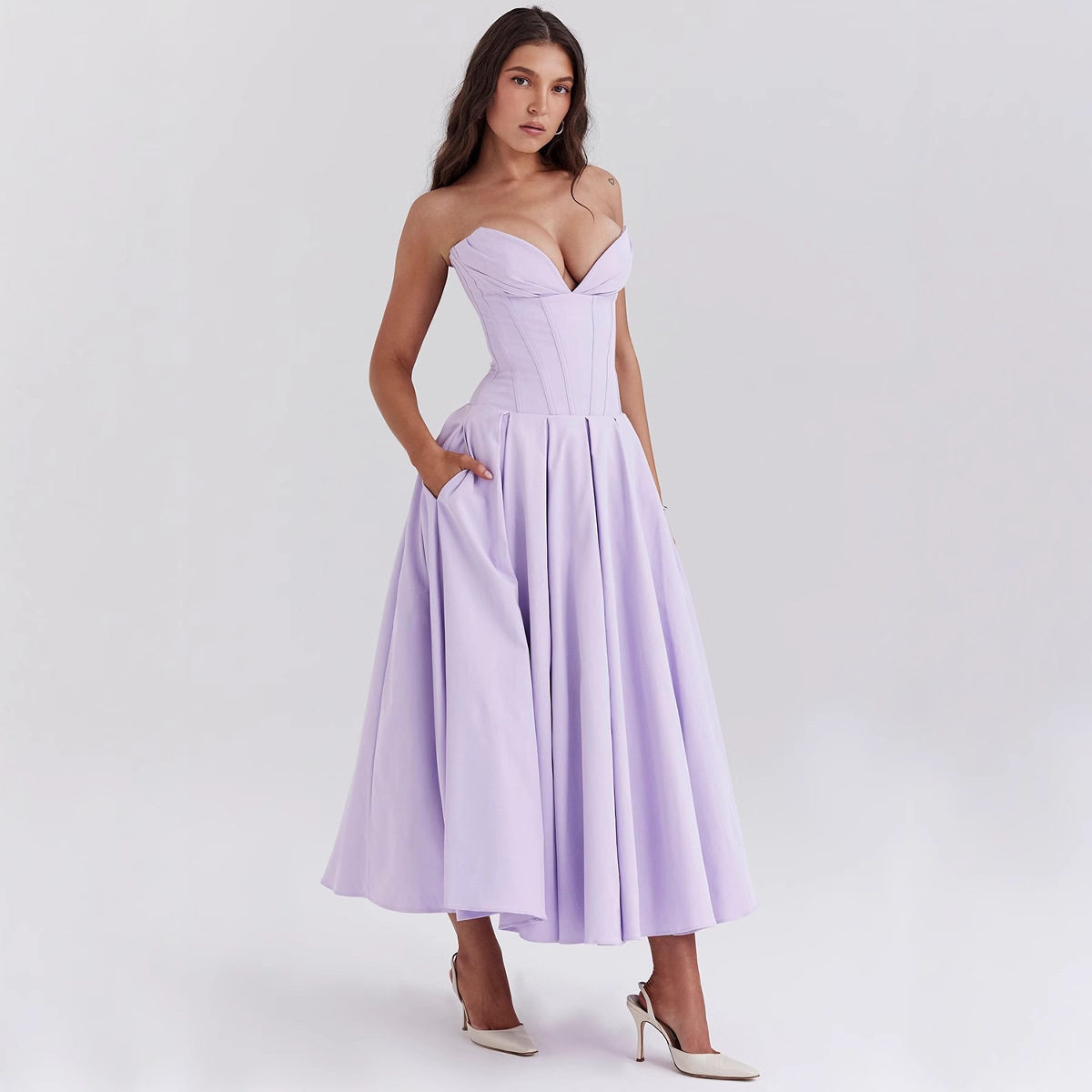 Sleeveless Midi Dress Solid Color Sexy Style Spring Fashion Wholesale Womens Apparel low MOQ