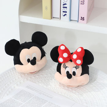 Cute Cartoon Mickey and Minnie Coin Purse Headphone Bag Pendant Plush Toy Doll School Bag Keychain for Girls