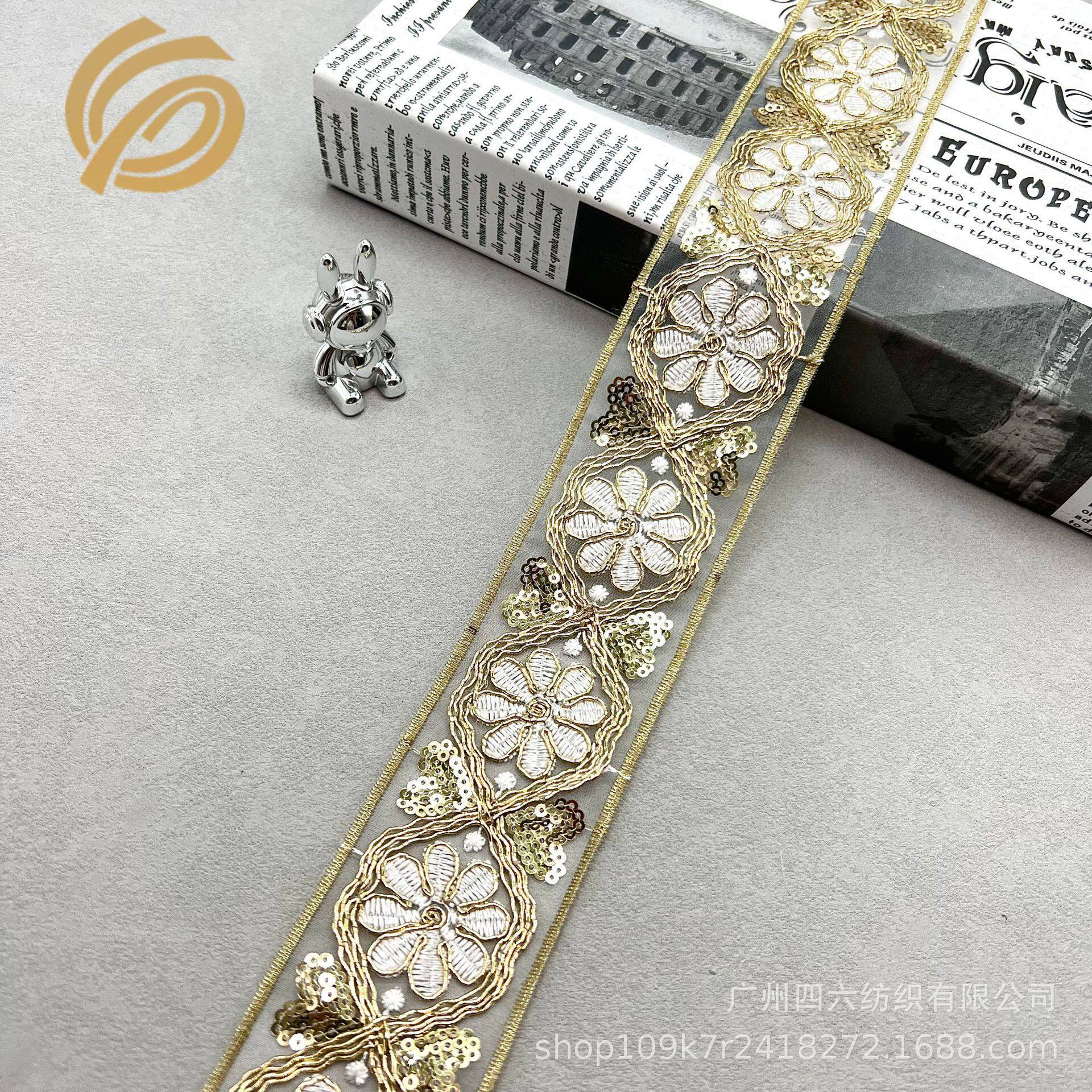 5cm Wide Ethnic Style Organza Rhombus Flower Embroidered Clothing Accessories Lace Chinese Style Skirt Accessories DIY