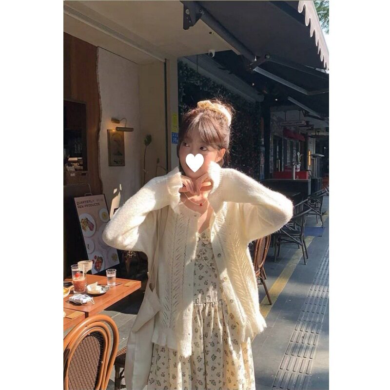 马海毛荷叶边镂空开衫2026新款春季好看毛衣温柔风针织外套