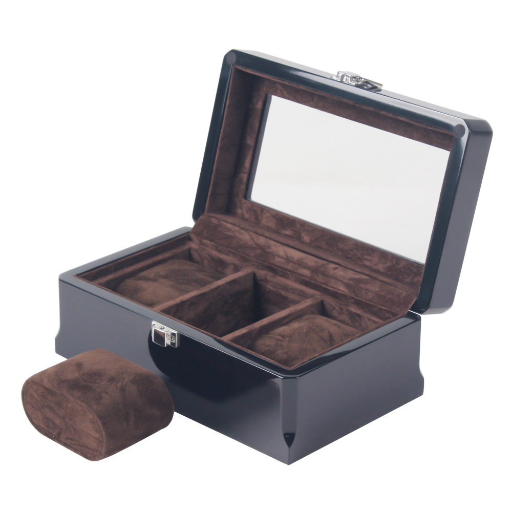 Density Board Spray-Painted Lock Simple European-Style Flip-Top Watch Box Wooden High-Gloss Paint Watch Display Box with Skylight