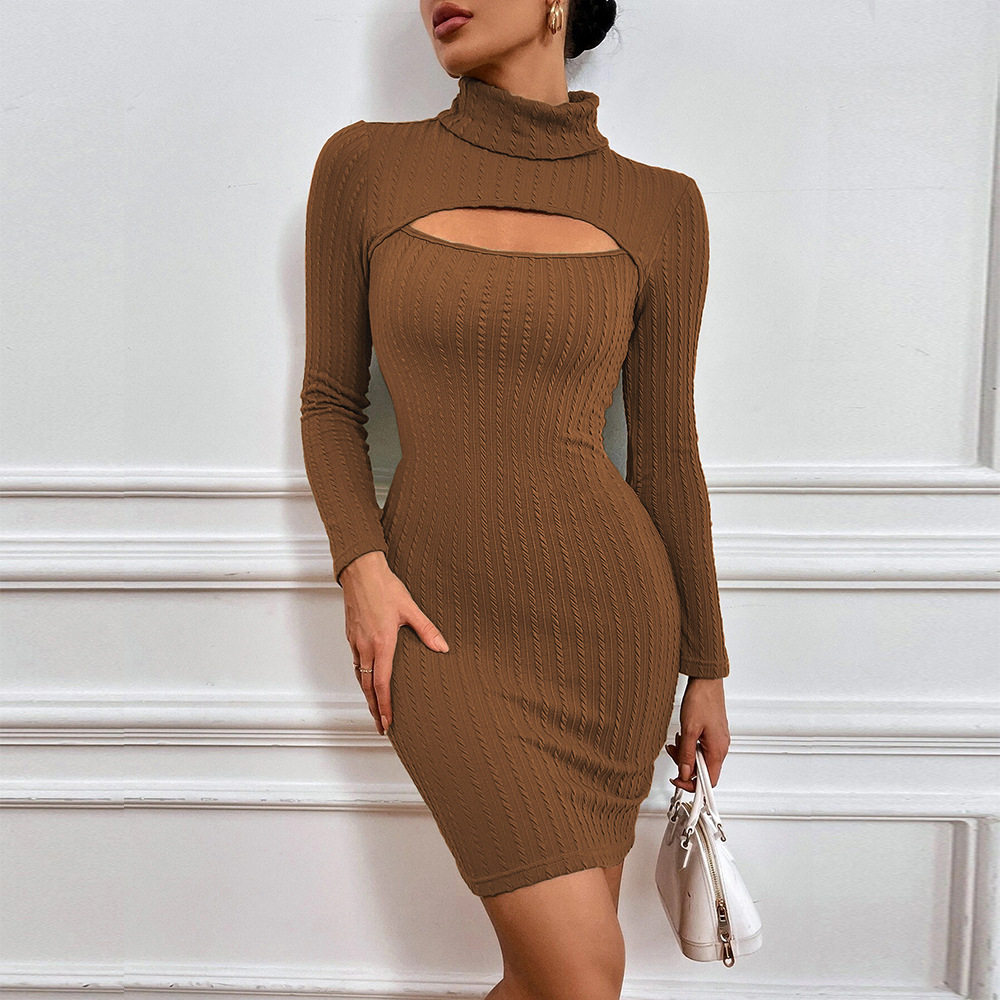 Bodycon Dress Sexy Hollow Out Design Long Sleeve Textured Cable Knit Fabric Perfect for Parties and Evening Events