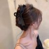 Hepburn Style Black Bow Grab Clip Women's Large High-Level Sense Disc Hair Clip Back of Head Shark Clip Headdress Hair Clip