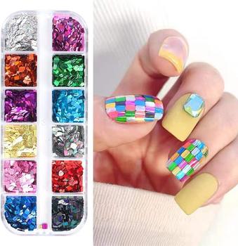 Cross-Border 12-color boxed laser flash rectangular nail art sequins ins Net red stitching square patch jewelry