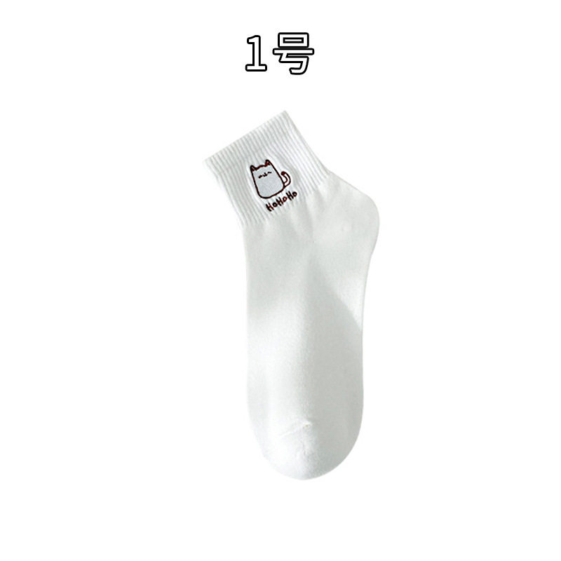 袜子女春夏纯棉中筒袜日系纯色可爱卡通小兔刺绣女袜诸暨袜子批发