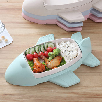 Creative Children's Dinner Plate, Bamboo Fiber Food-Grade Household Baby Food Plate, Cartoon Airplane Compartmented Tableware for Feeding