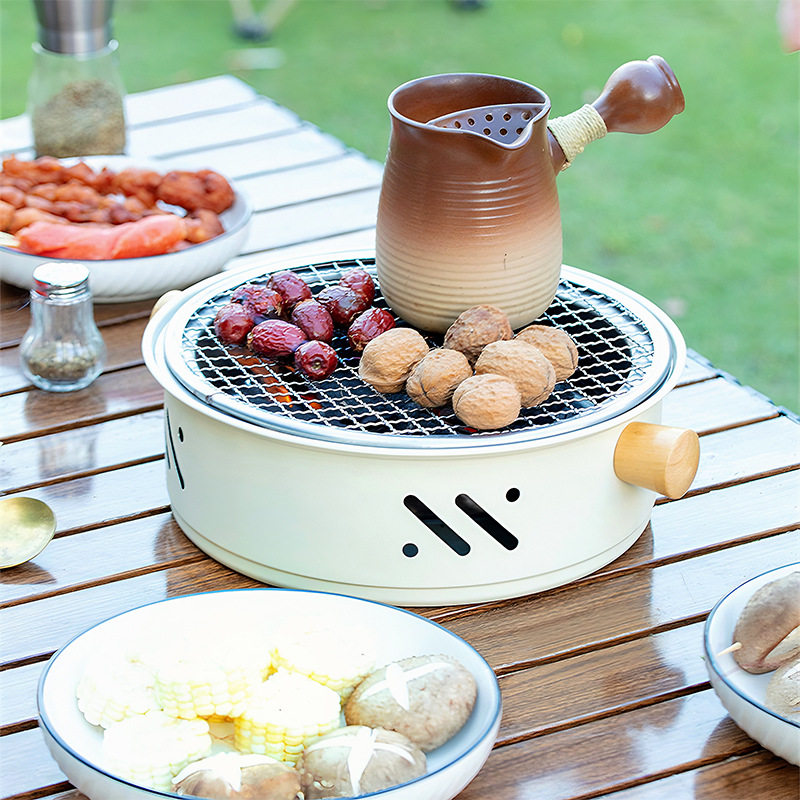 Outdoor Round Barbecue Stove, Household Indoor Tea Stove, Camping Style Portable Barbecue Stove, Multi-Purpose Charcoal Stove