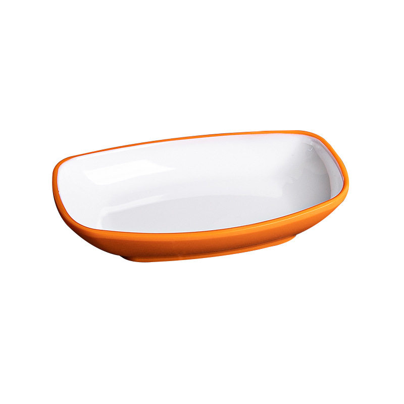 Two-Color Imitation Porcelain Melamine Small Dish Oval Hotel Restaurant Cold Dish Plate Commercial Canteen Selection Plate Plastic Dish