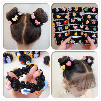 Children's new cartoon hair band a pair of ball head elastic wig updo Princess baby head rope headdress flower hair accessories