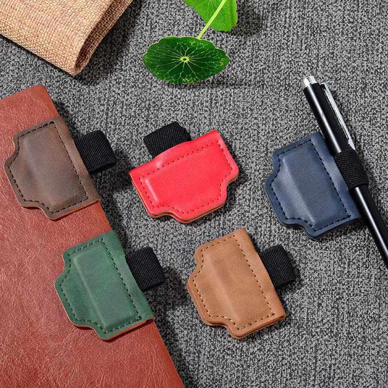 Cross-Border Popular Crazy Horse Leather Magnetic Bookmark, Leather Magnetic Pen Loop, Pu Bookmark, Book Pen Holder with Texture
