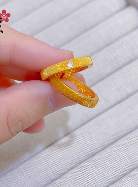 沙金拉丝纹点钻布布风戒指 小众设计轻奢级感食指戒素圈