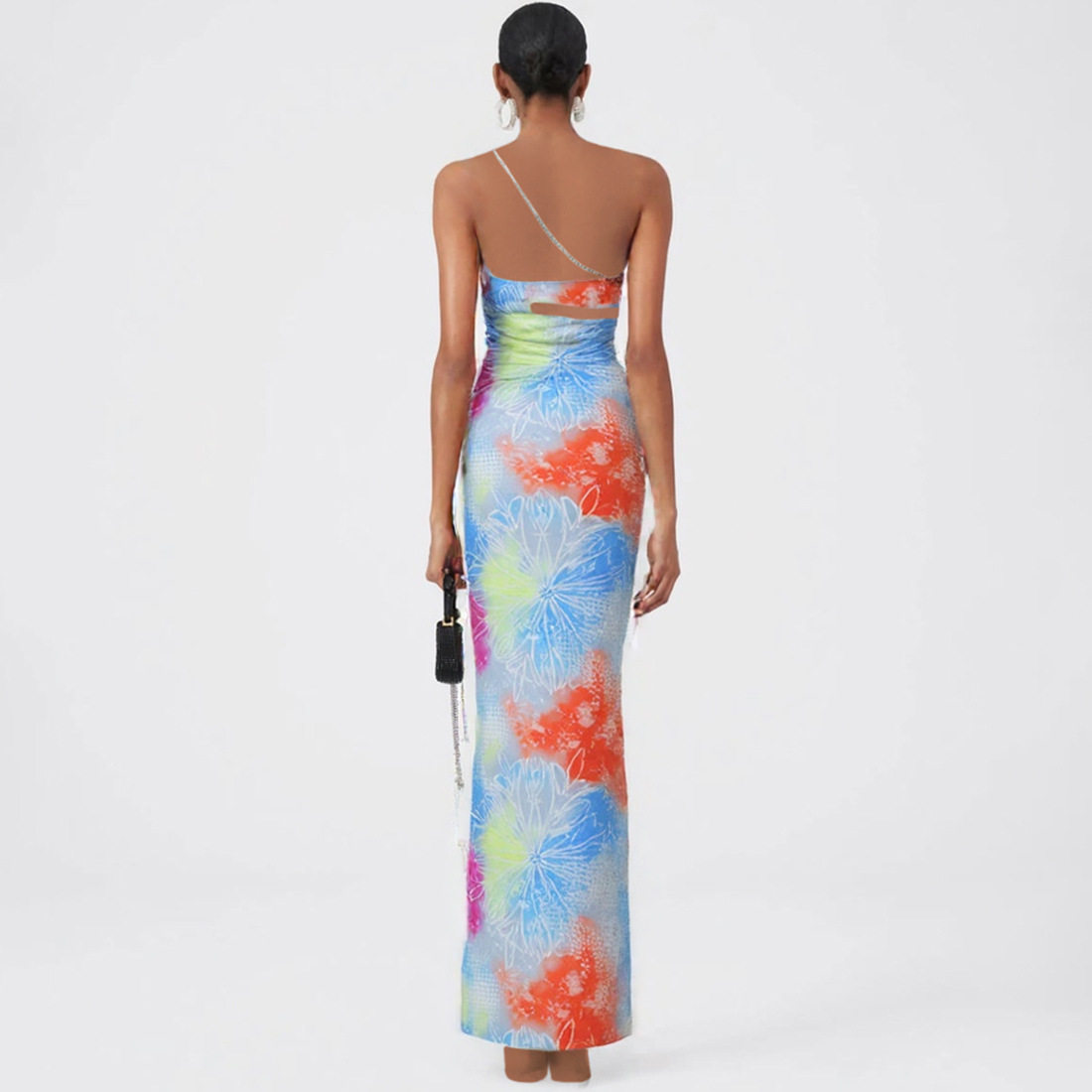 Sleeveless Color Block Printed Bodycon Maxi Dress Hollow Out Design Sexy Fit Spring Summer Fashion Wholesale Available