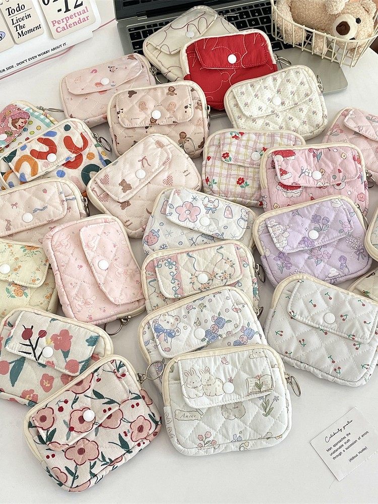 412221 Cute Cartoon Floral Quilted Multifunctional Storage Bag Fit Bag ID Bag Coin Purse Card Bag