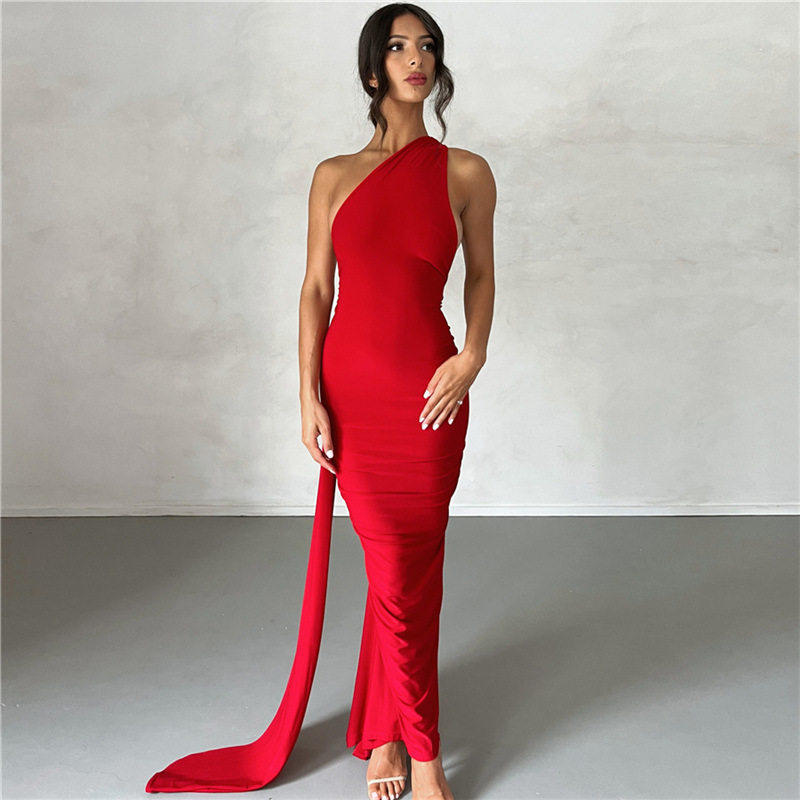 Backless Halter Dress Fitted Pleated Floor Length Elegant Design Evening Party or Formal Occasion Wholesale