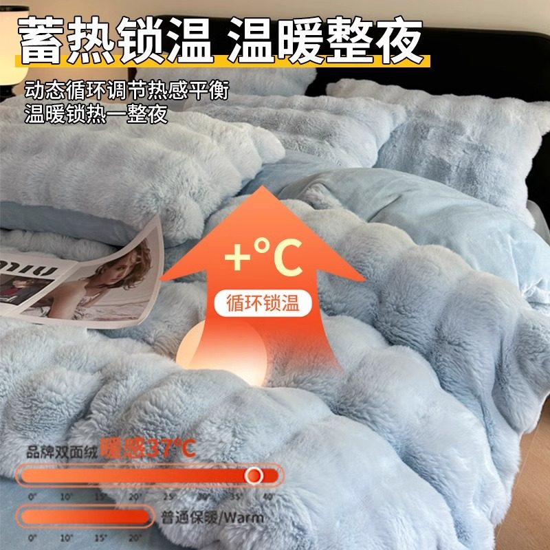 Light Luxury Class A Rabbit Hair Milk Velvet Four-piece Set Autumn and Winter fleece-lined Thickened Coral Velvet Bed Sheet Quilt Cover Source Manufacturer