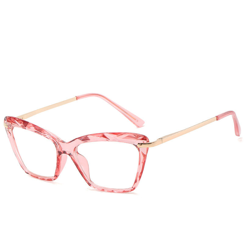 Cross-border European and American Transparent Multi-faceted Crystal Glasses Frame New Cat's Eye Street Photoshoot Women's Flat Anti-blue Glasses