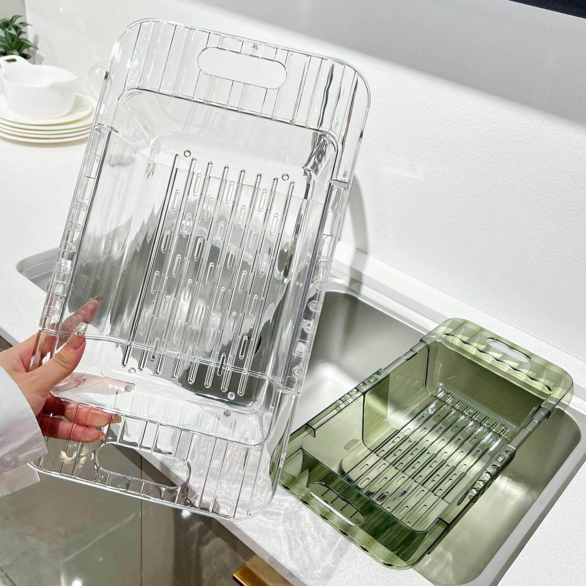 Extendable Draining Basket Kitchen Vegetable Basket Vegetable Washing Basin Draining Household Living Room Fruit Plate Sink Transparent Draining Basket