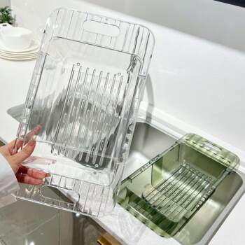 Extendable Draining Basket Kitchen Vegetable Basket Vegetable Washing Basin Draining Household Living Room Fruit Plate Sink Transparent Draining Basket