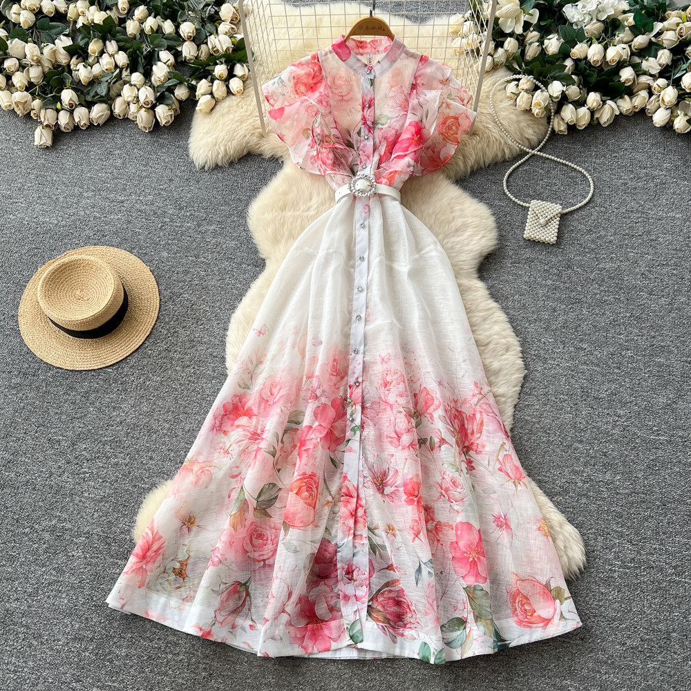 French Country Style Floral Sleeveless Dress High Waist A Line Slim Fit Summer Casual Wear for Work Wholesale