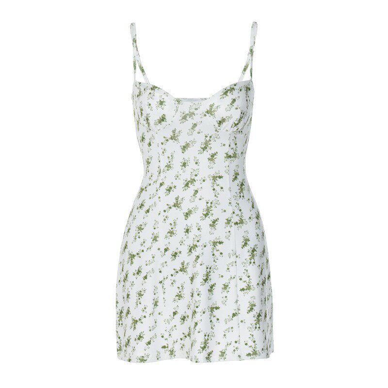 Summer Floral A Line Dress Low Cut Neckline Sleeveless Fresh Style Perfect for Casual Outings Wholesale Available