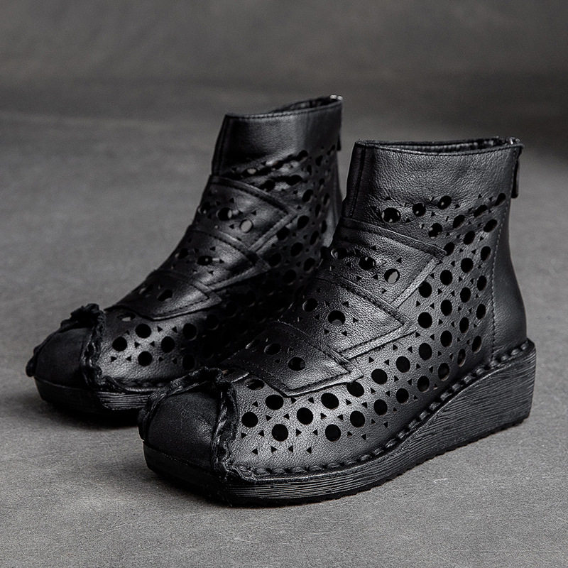 Boot Nữ Da Bò Cổ Lửng Đế Xuồng Chiều Cao Đế Khoảng 5cm Thiết Kế Khoét Lỗ Màu Nâu, Đen, Kem...