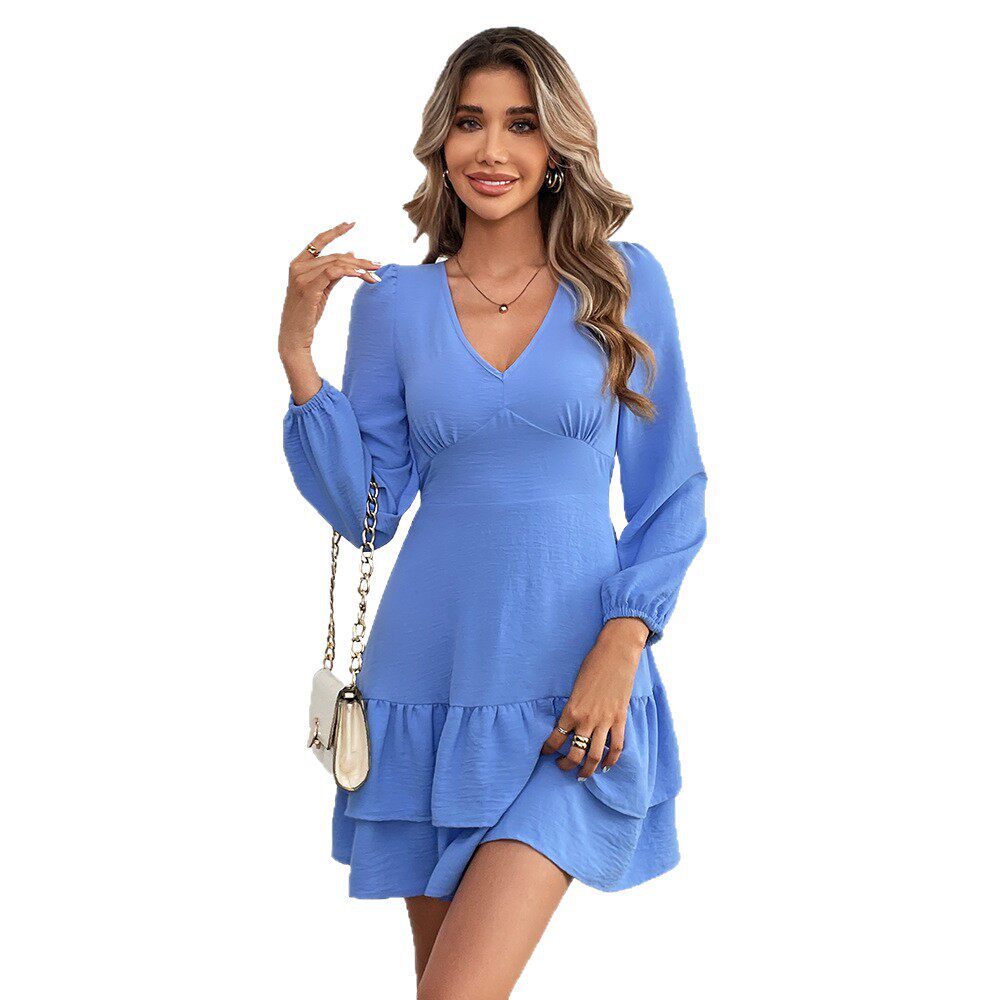 Womens Sexy Backless Ruffled Long Sleeve Dress Spring Summer Collection Elegant Design Comfortable Fabric Wholesale