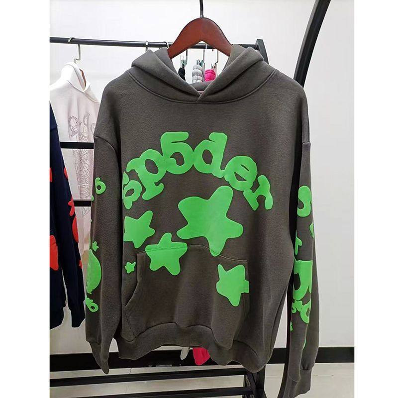 Overseas original heavy 450G thickened velvet sweater hoodie men's foam printed spider Sp5der hoodies