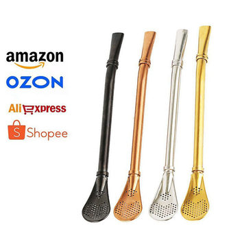 304 Stainless Steel Straw Spoon Golden Dual-purpose Scented Tea Colander Without Coffee Spoon ins Mug Filter Spoon
