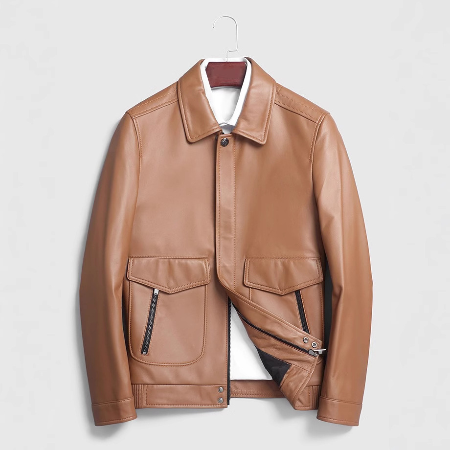 Áo Da Nam Chất Liệu Da Bò Kín Cổ Hàng Mùa Xuân Thu Đông