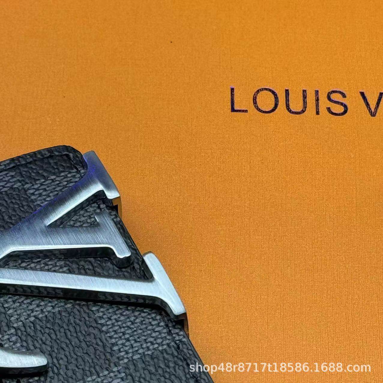 New L Men's Belt Smooth Buckle V Letter Belt Youth Plaid Trouser Belt Trendy Casual Business Belt