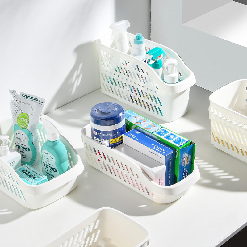 Japanese-style simple hollow desktop storage basket with pulley kitchen sundries storage basket bathroom daily necessities organizing box