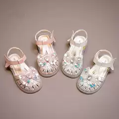 Girls' Sandals 2026 Summer New Style Little Girl Bowknot Soft Sole Non-Slip Princess Crystal Children's Closed-Toe Shoes