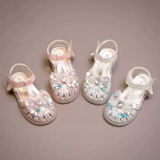 Girls' Sandals 2026 Summer New Style Little Girl Bowknot Soft Sole Non-Slip Princess Crystal Children's Closed-Toe Shoes
