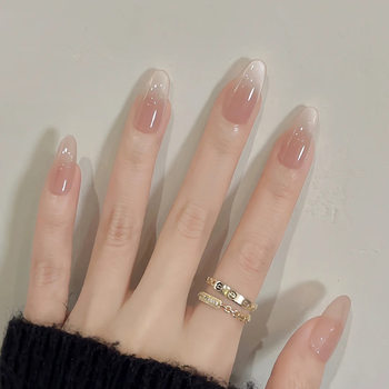 Ins Popular Wearable Nails, Mid-Length Nude Pink Gradient Fine Blush Manicure Nails, Daily Versatile Fake Nails