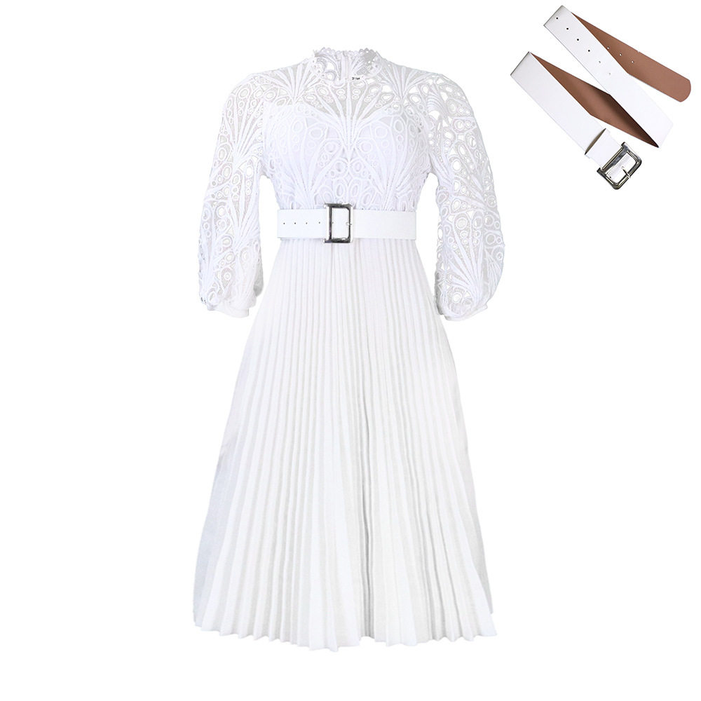 Plus Size Lace Hollow Out Pleated Dress Fashionable Elegant Sexy Perfect for Parties and Special Occasions