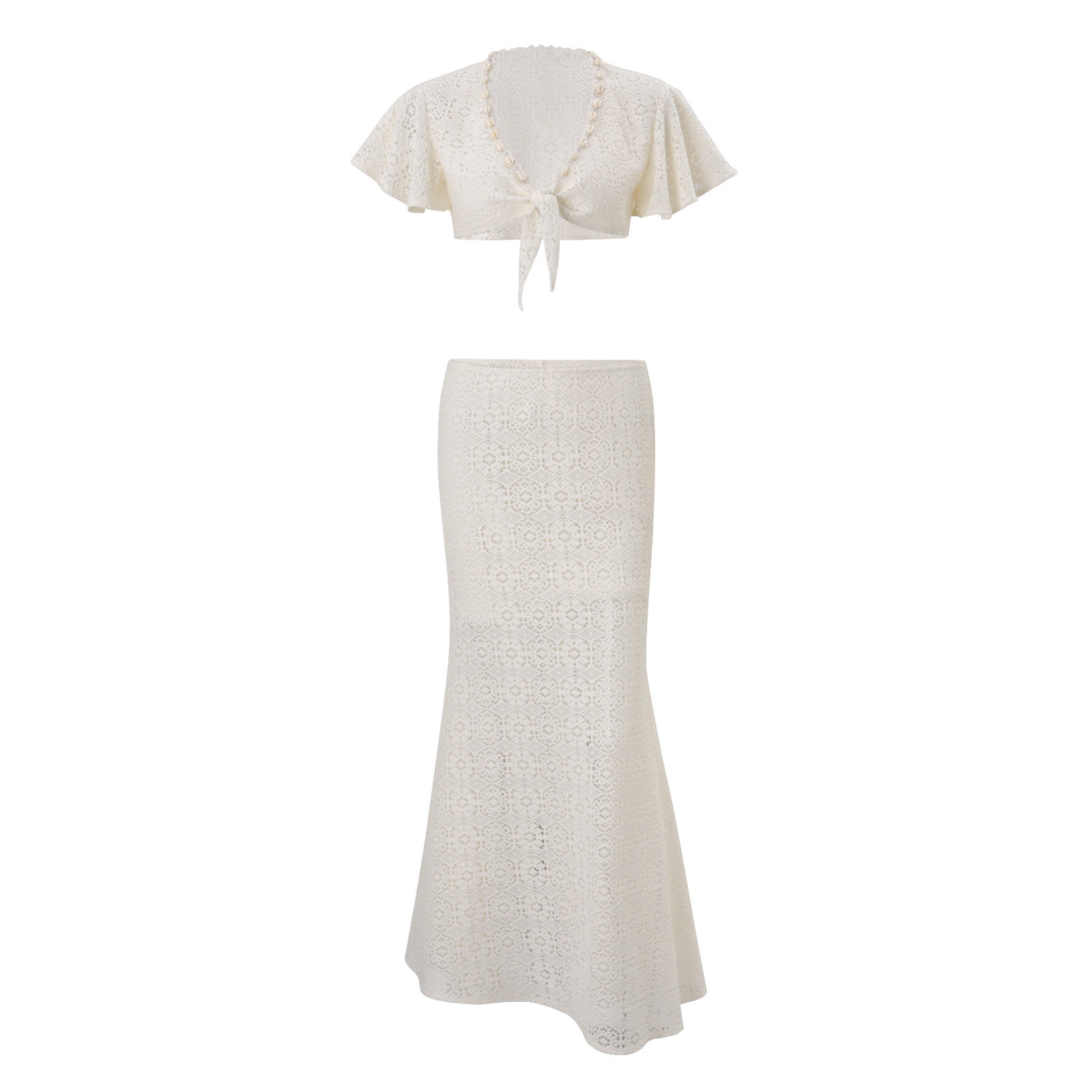 Womens Summer Beach Vacation Set Lightweight Cardigan with Tie Top Fitted Mermaid Maxi Dress Wholesale Available