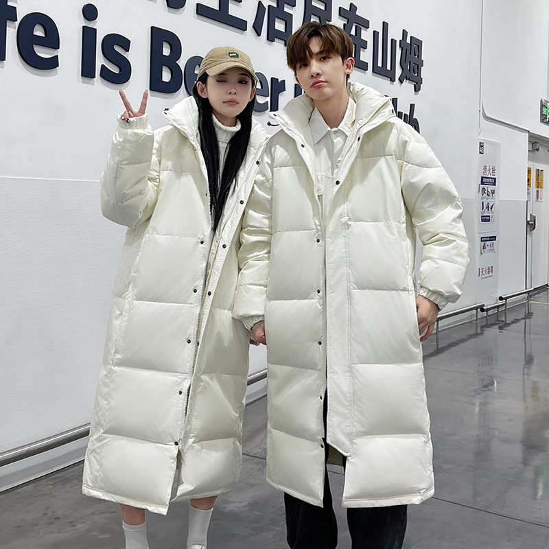 跨境批秋冬新品情侣同款长款过膝羽绒服男中戏女宽松休闲保暖外套