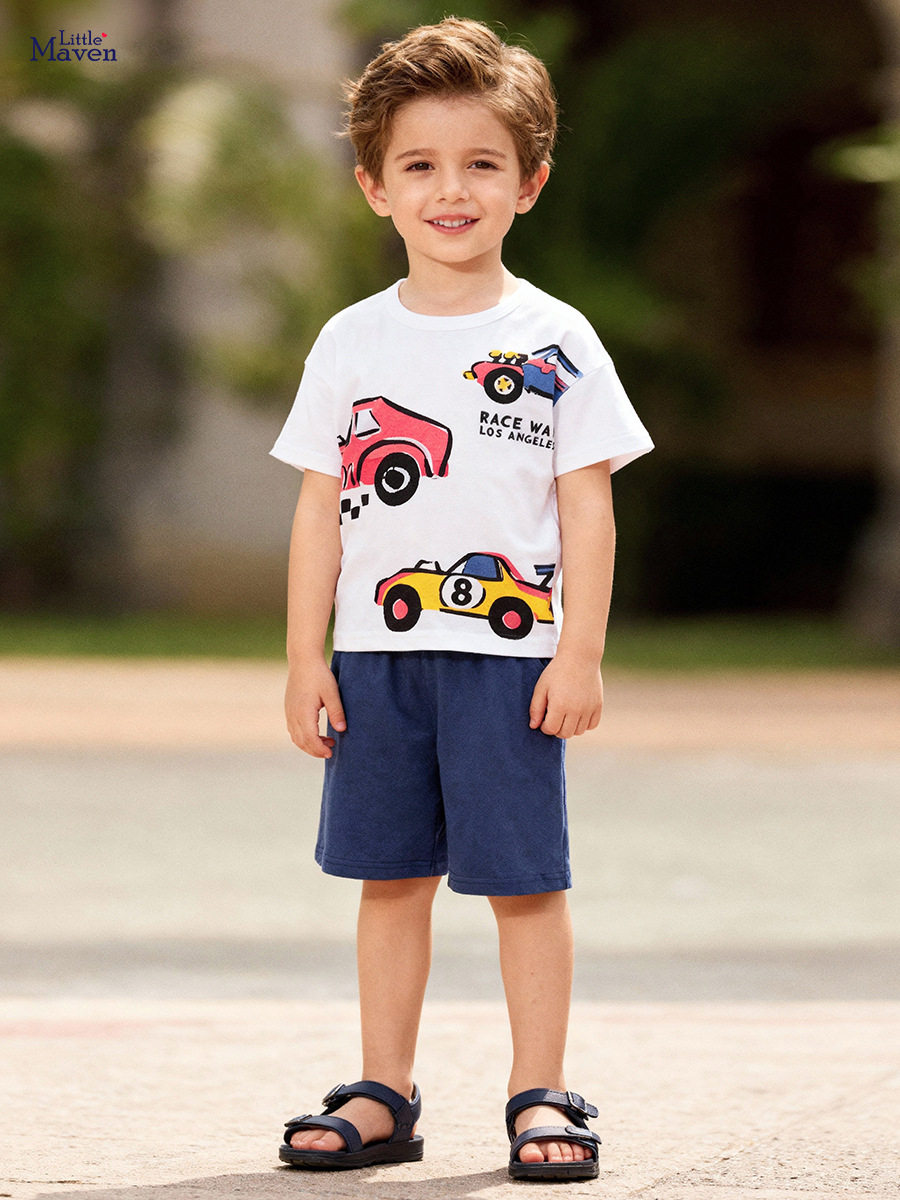 Summer Casual Kids' Set, Cartoon Car Boys' Outfit, [Style] Kids' Clothing