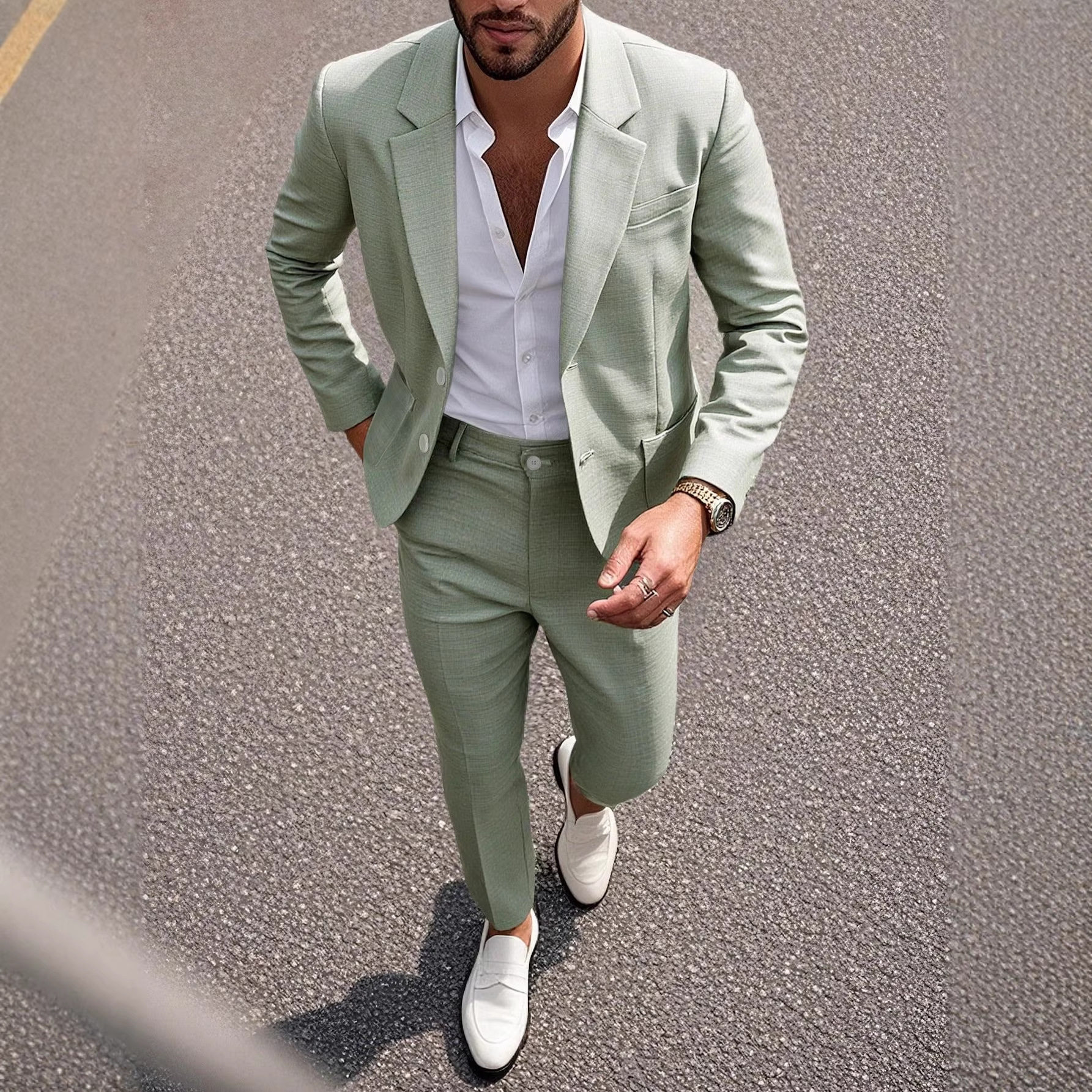 2026春夏跨境欧美西服套装男装纯色气质宴会礼服轻商务西装250603