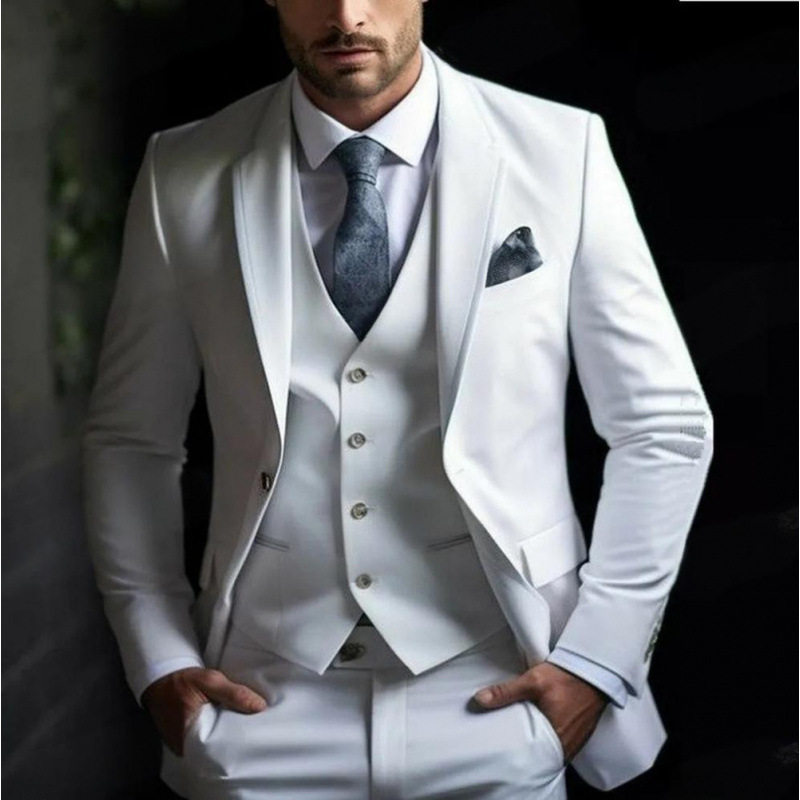 handsome men's suit three-piece solid color high-end temperament banquet business slim fashion suit