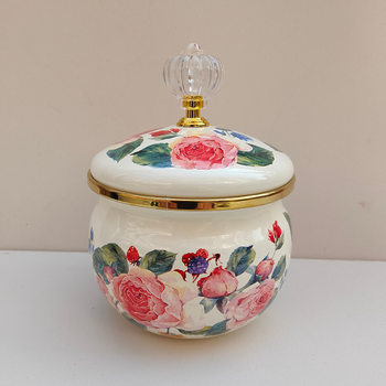 Cross-Border Enamel Jar with Lid, Salt Jar, Seasoning Jar, Household Seasoning Jar, Tea Jar, Restaurant Seasoning Jar, Chili Oil Jar