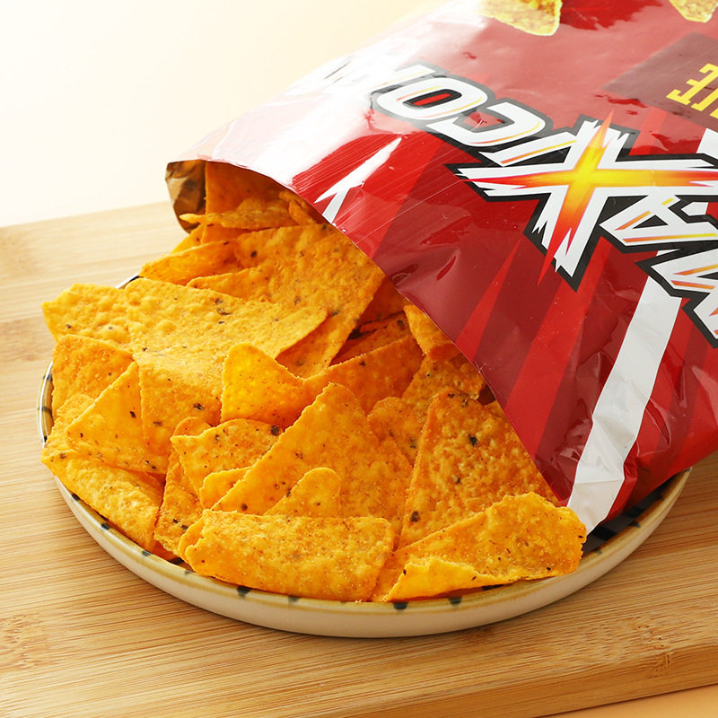 Max Bbq Cheese Flavored Corn Flakes Imported from Indonesia, Triangular Crisps, Casual Puffed Snacks Wholesale