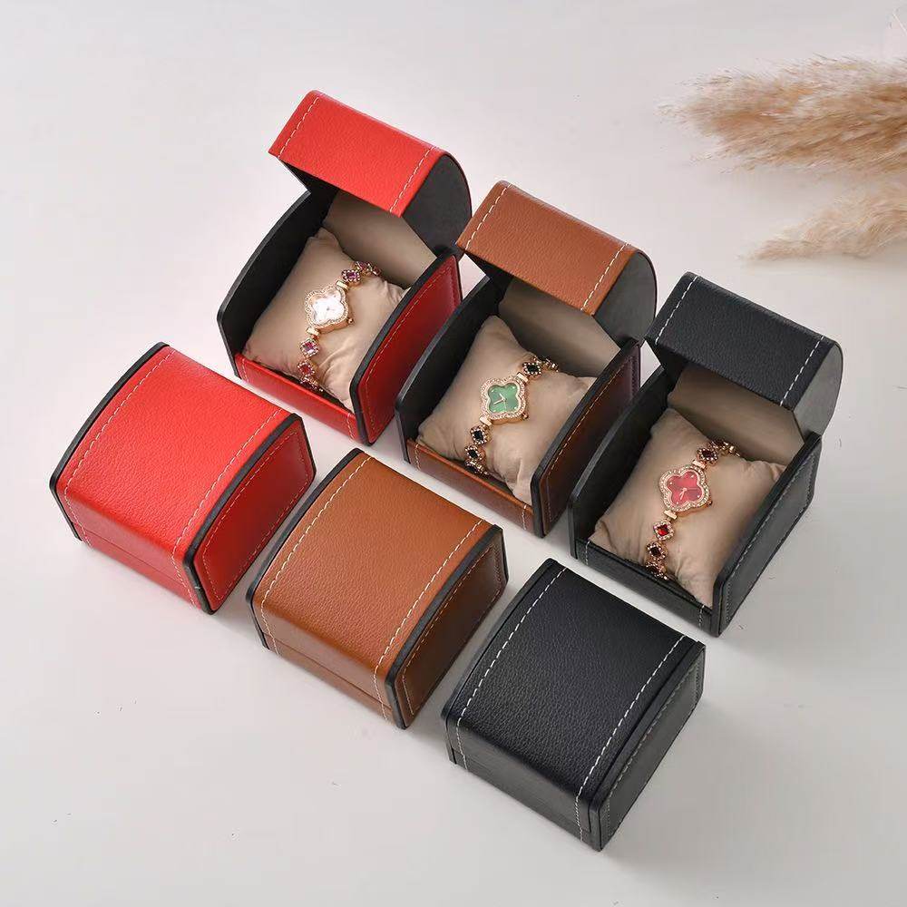 Ready Stock Pu Leather Jewelry Flip-Top Arched Watch Box Mechanical Watch Box Jewelry Box Bracelet Box