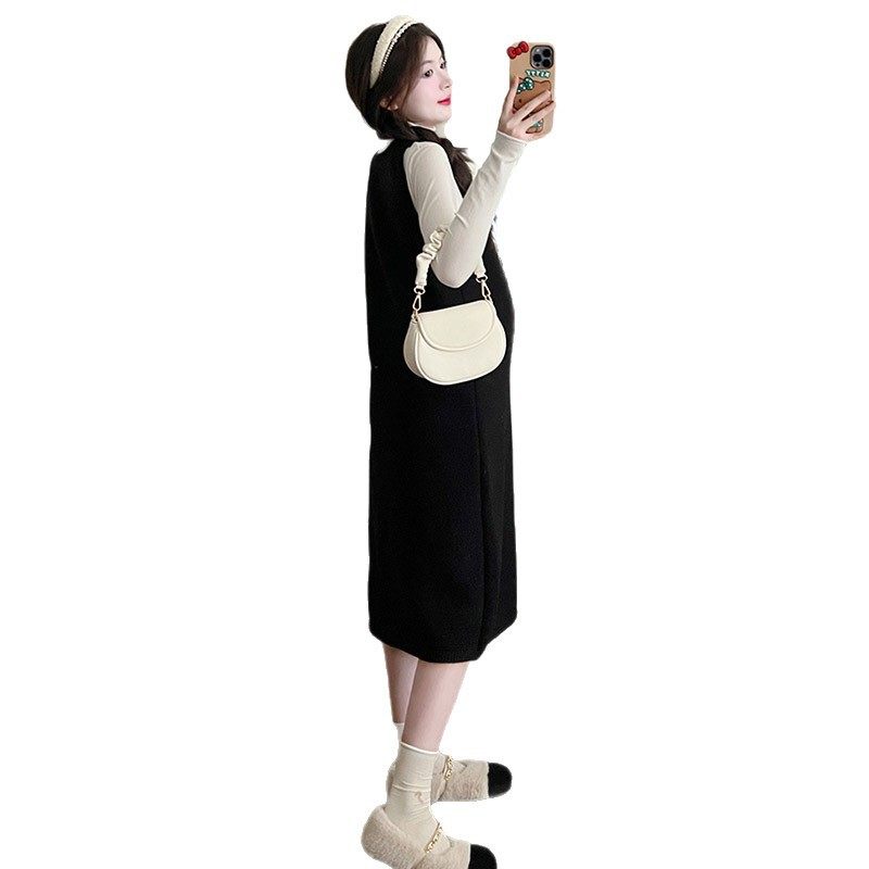 Jingqi Maternity Dress Suit Autumn 2025 New Loose Knitted Sweater Vest Skirt Bottoming Top Autumn Clothes