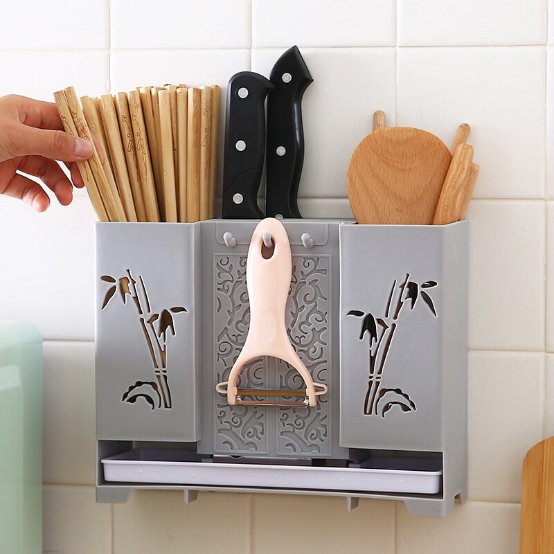 Light luxury chopsticks holder wall-mounted chopsticks storage box kitchen spoon knife and fork drain storage rack chopsticks cage wholesale