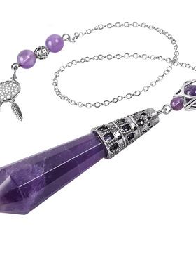 天然水晶石头六角柱吊坠灵摆配铺梦网六芒星挂饰水晶珠链灵摆饰品