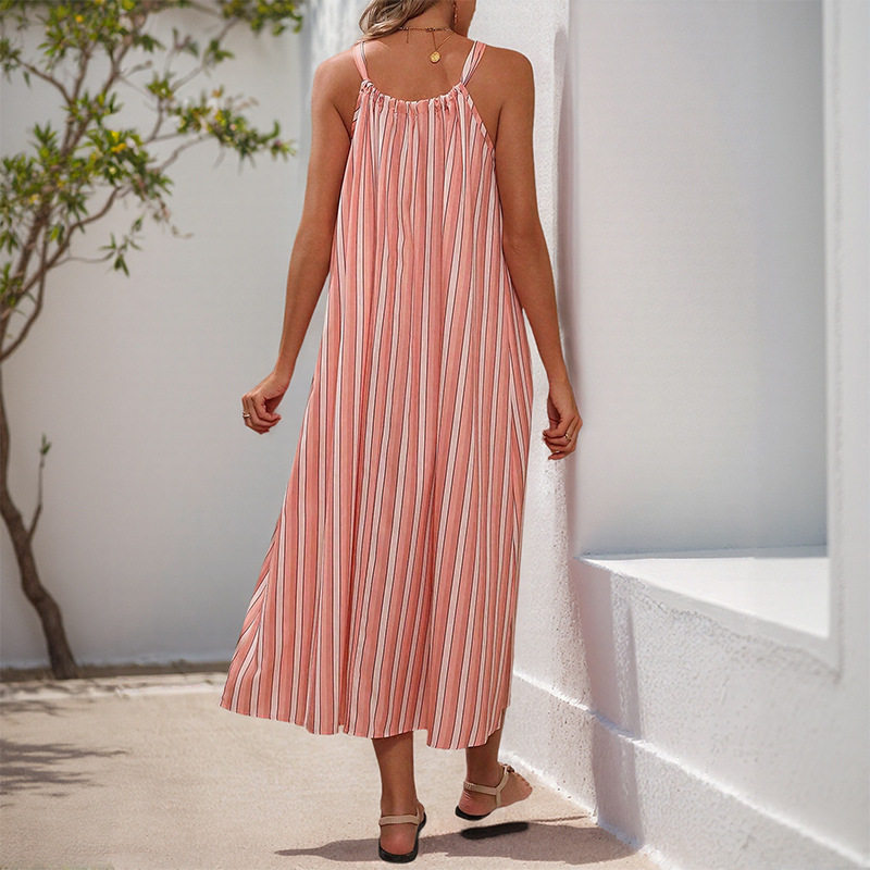 Elegant Striped Maxi Dress Sweet and Chic Design Adjustable Spaghetti Straps Loose Fit Perfect for Summer Events