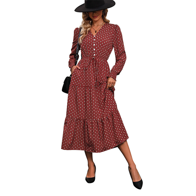 Long Sleeve Printed Maxi Dress Fashionable Design Autumn Style Comfortable Fit Wholesale Available