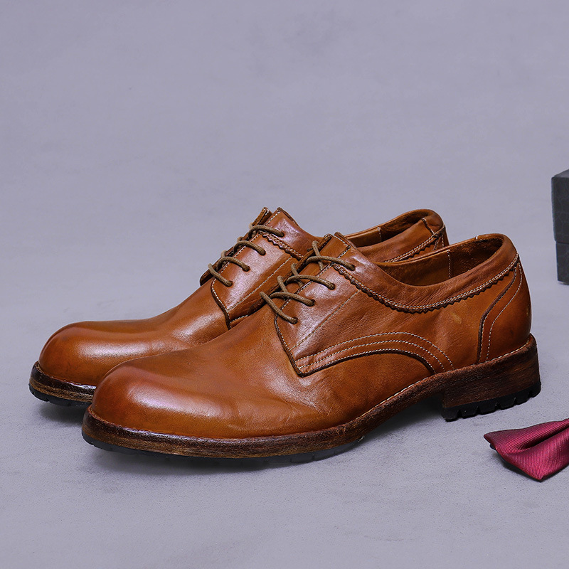 Giày Derby nam da ngựa mũi tròn đế Goodyear cổ điển — màu đen, Màu caramel, Màu cà phê
