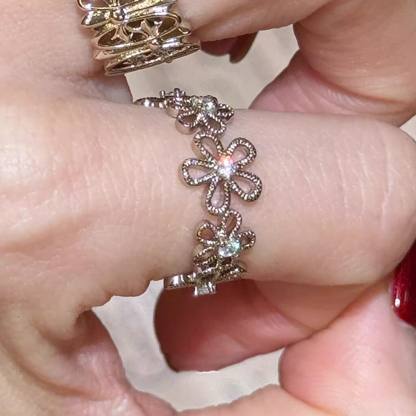 vintage中古风轻奢花丝蝴蝶镂空鸢尾花朵戒指女叠戴开口戒批发